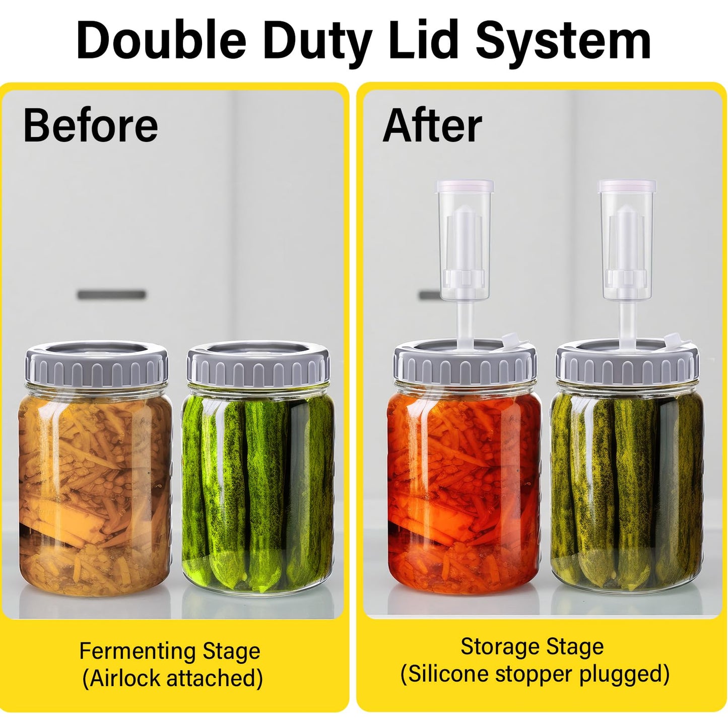 Singhoow 4 Pack Mason Jar Fermentation Kit Fermenting Lids with Airlocks and Glass Weights Wide Mouth Mason Jars Fermentation Supplies for Sauerkraut Pickles Kimchi (Jars Not Included)