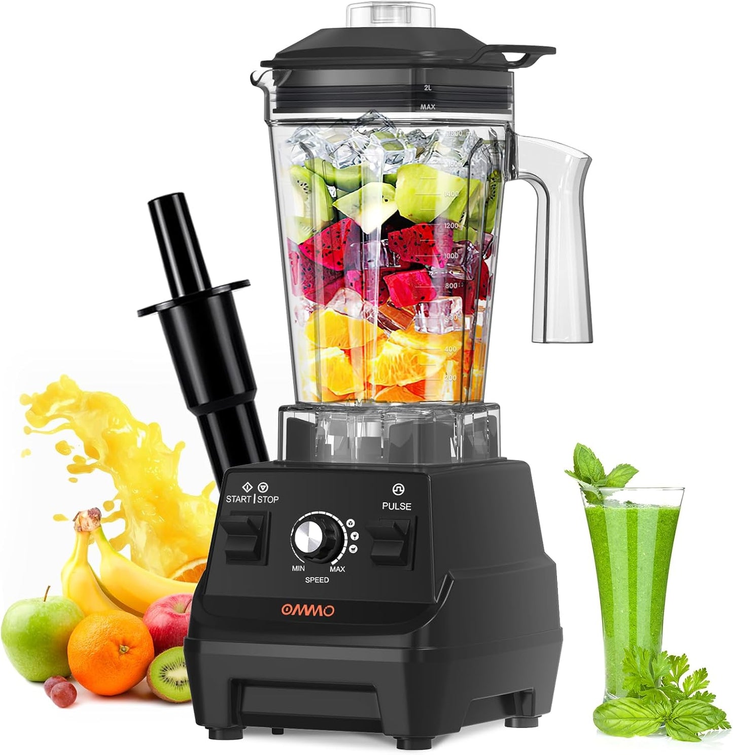 OMMO Blender 1800W - Professional High-Speed Countertop Blender with 60oz BPA-Free Jug for Smoothies & Ice