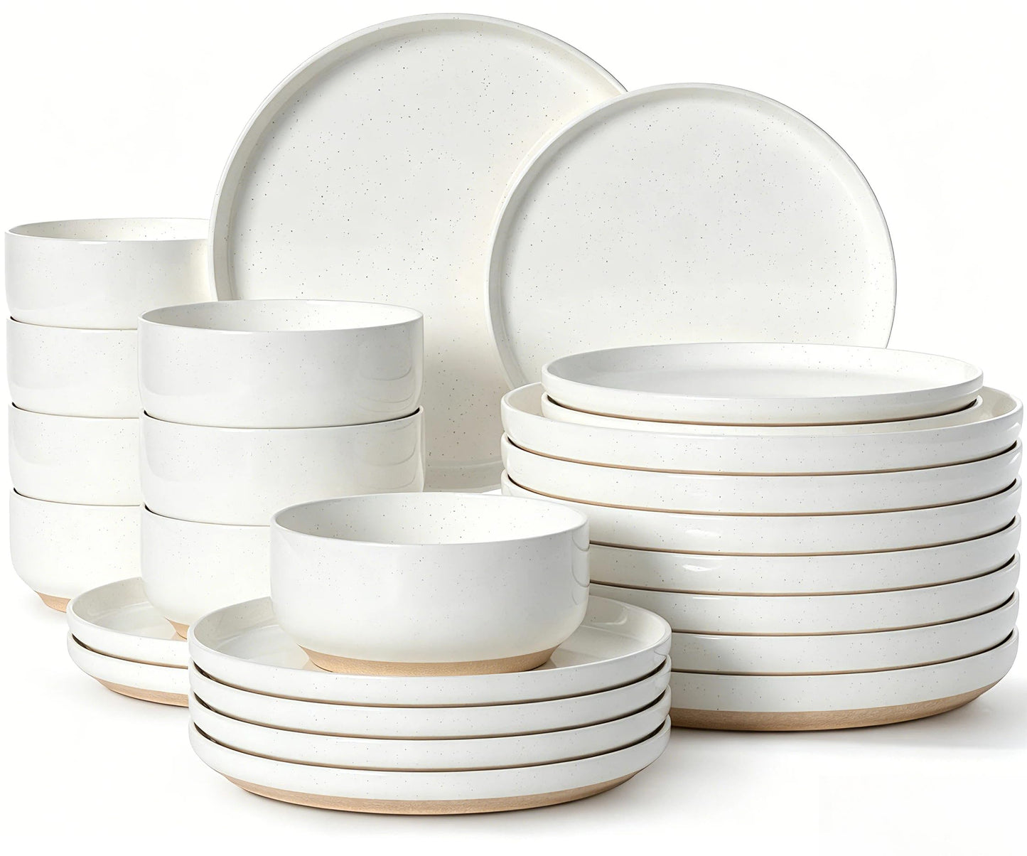 Plates and Bowls Sets, Scratch Resistant Dinnerware Sets for 8, 24 Pieces Porcelain Ceramic Dishware Dishes Set, Modern Stoneware Kitchen Dinner Set, Microwave and Dishwasher Safe, Cream White