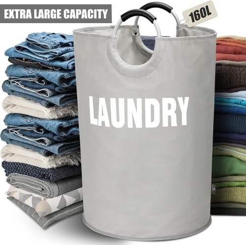 DOKEHOM 160L XX-Large Laundry Basket - Collapsible & Foldable Hamper in Grey | 7 Color Options Available