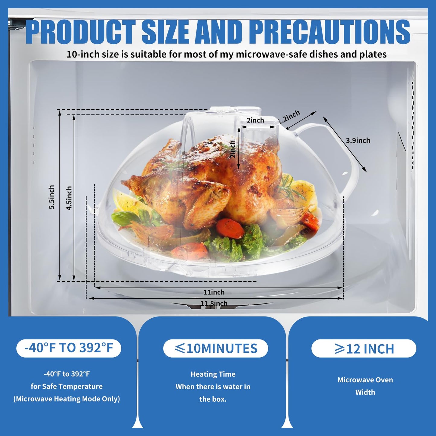 WENWELL Microwave Cover with Water Steamer & Tray,Food Protector Splatter Guard,Dish Bowl Plate Serving Lid with Handle,10 Inches,BPA-Free,Clear Plastic