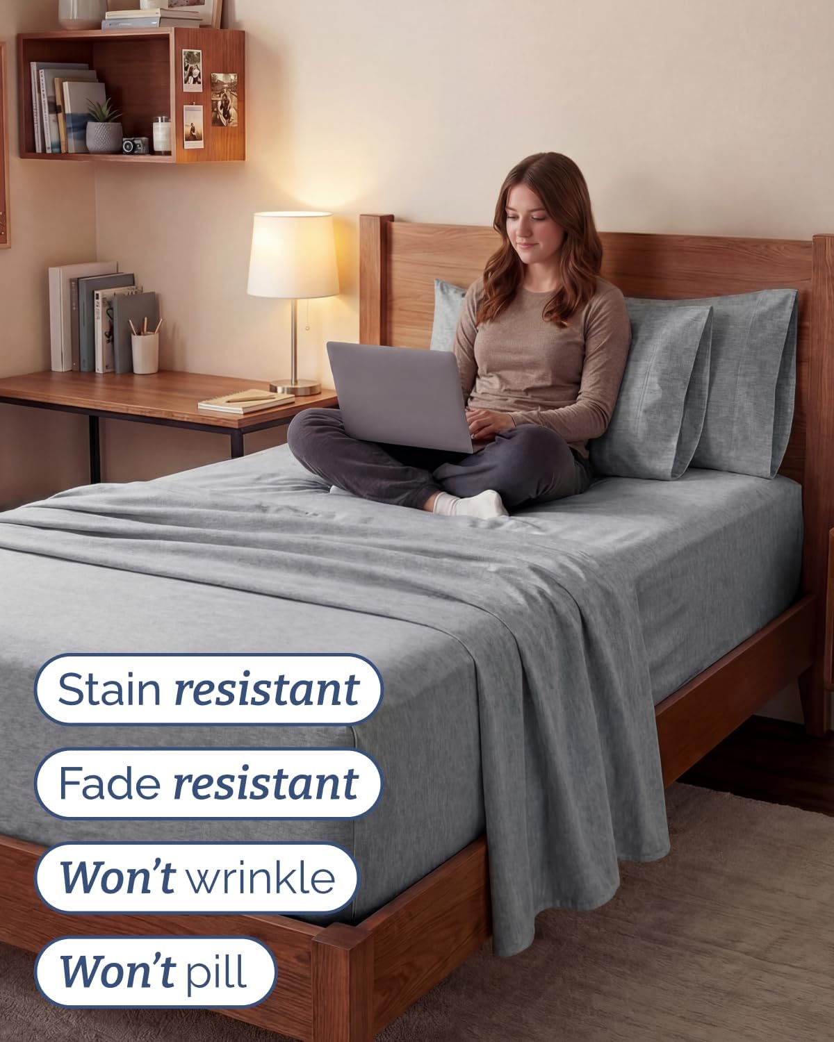Skiennix Extra Deep Twin XL Sheet Set | 4-Piece Breathable Cooling Bedding - Soft, Wrinkle-Free, Heathered Grey