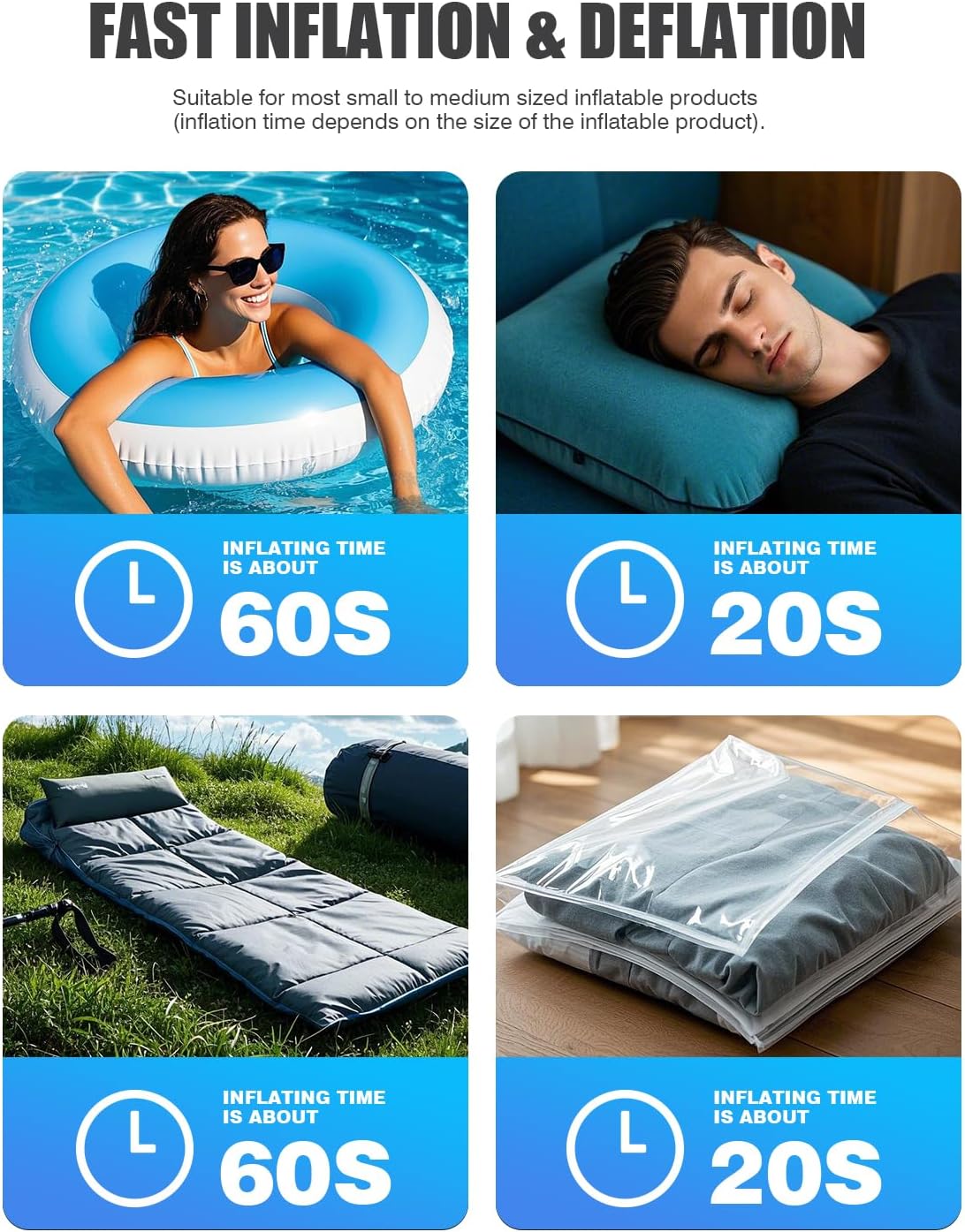 Skiennix Portable Air Pump - Mini Electric Inflatable Pump with 1600mAh Battery & Camping Light | Ideal for Air Mattresses, Pool Floats, Vacuum Storage Bags