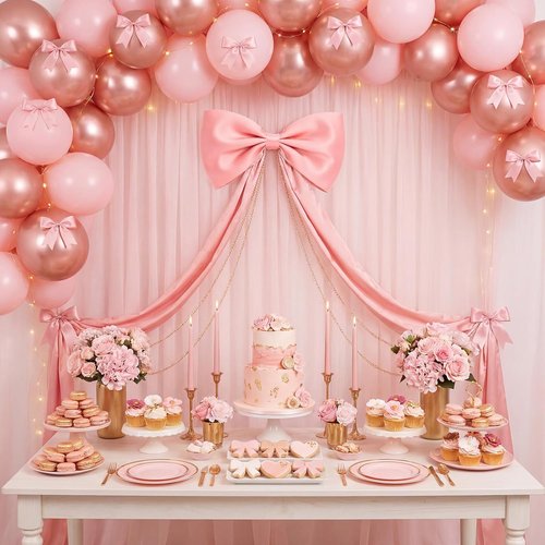 Crowye Large Pink Bow Decor Set - 71x20 Giant Coquette Bow & 12 Small 6" Bows for Weddings, Parties & Showers