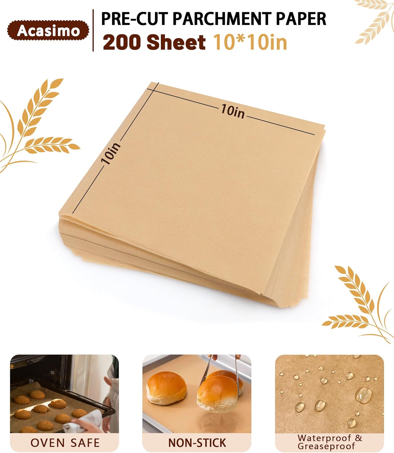 Parchment Paper Sheets - 200PCS Non-Stick Baking Squares | 10x10in for Air Frying & Grilling