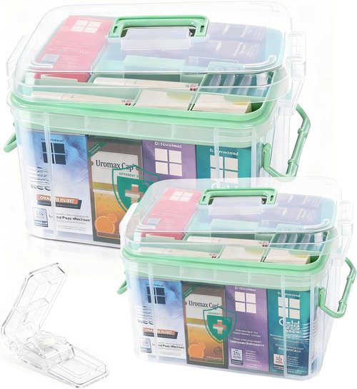 Clear Medicine Organizer by [Brand Name] - 2 Pack Multipurpose Storage Box for Home & Travel