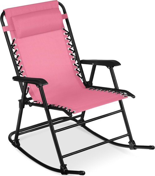 Best Choice Products Outdoor Zero Gravity Rocking Chair - Folding Reclining Patio Lounge with Adjustable Pillow - Pink