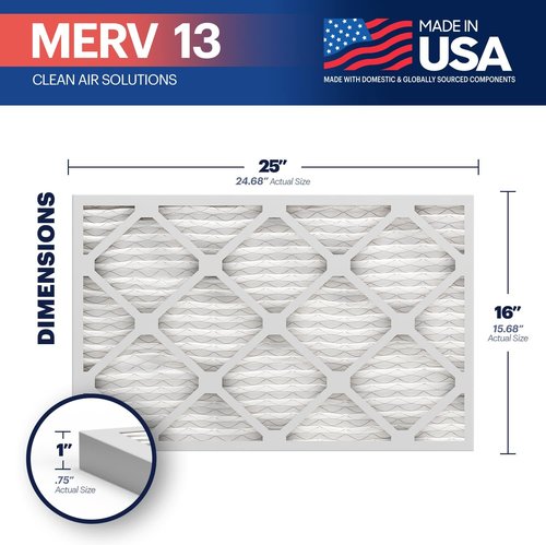 BNX TruFilter 16x25x1 MERV 13 Air Filters (4-Pack) - Electrostatic Pleated for Allergies & Dust