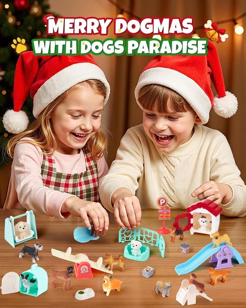 Dog Advent Calendar 2025 - 24 Days of Fun with 12 Dog Figurines & Playground Accessories for Kids