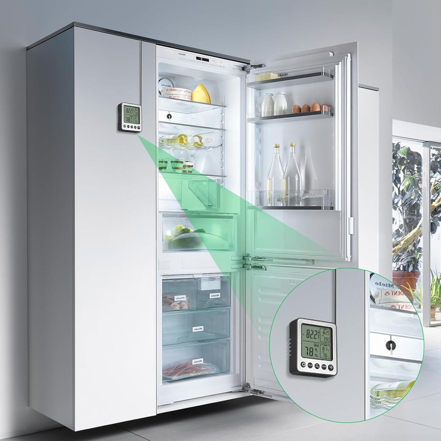 ZZ20 Digital Refrigerator Freezer Thermometer - Extra Sensor & Hygrometer with Max/Min Memory - Black