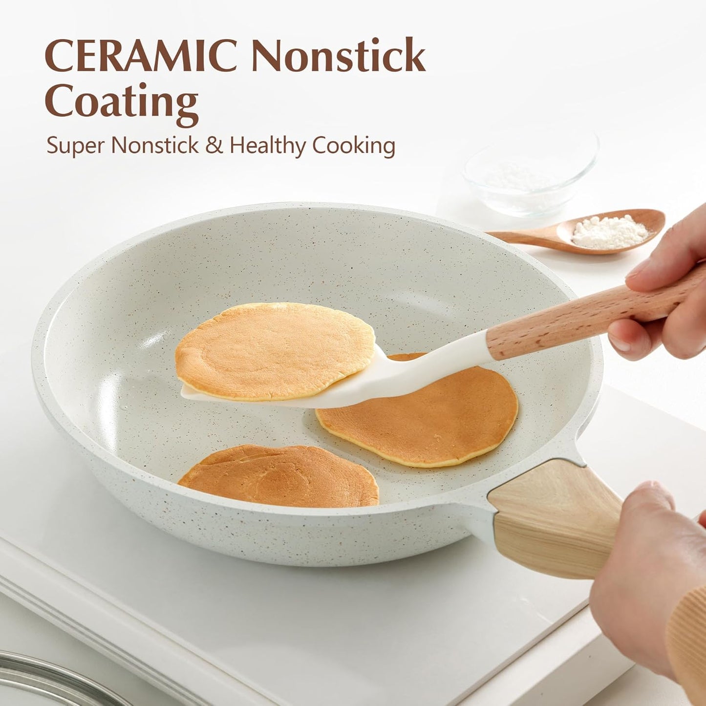 SENSARTE Nonstick Ceramic Frying Pan - 9.5 Inch Omelet Skillet with Lid | Healthy, Induction Compatible, PFAS-Free