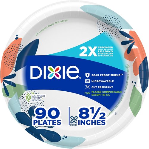 Dixie Medium Paper Plates - 8.5 Inch, 90 Count | Microwave-Safe & Soak-Proof, Durable Disposable Dinnerware