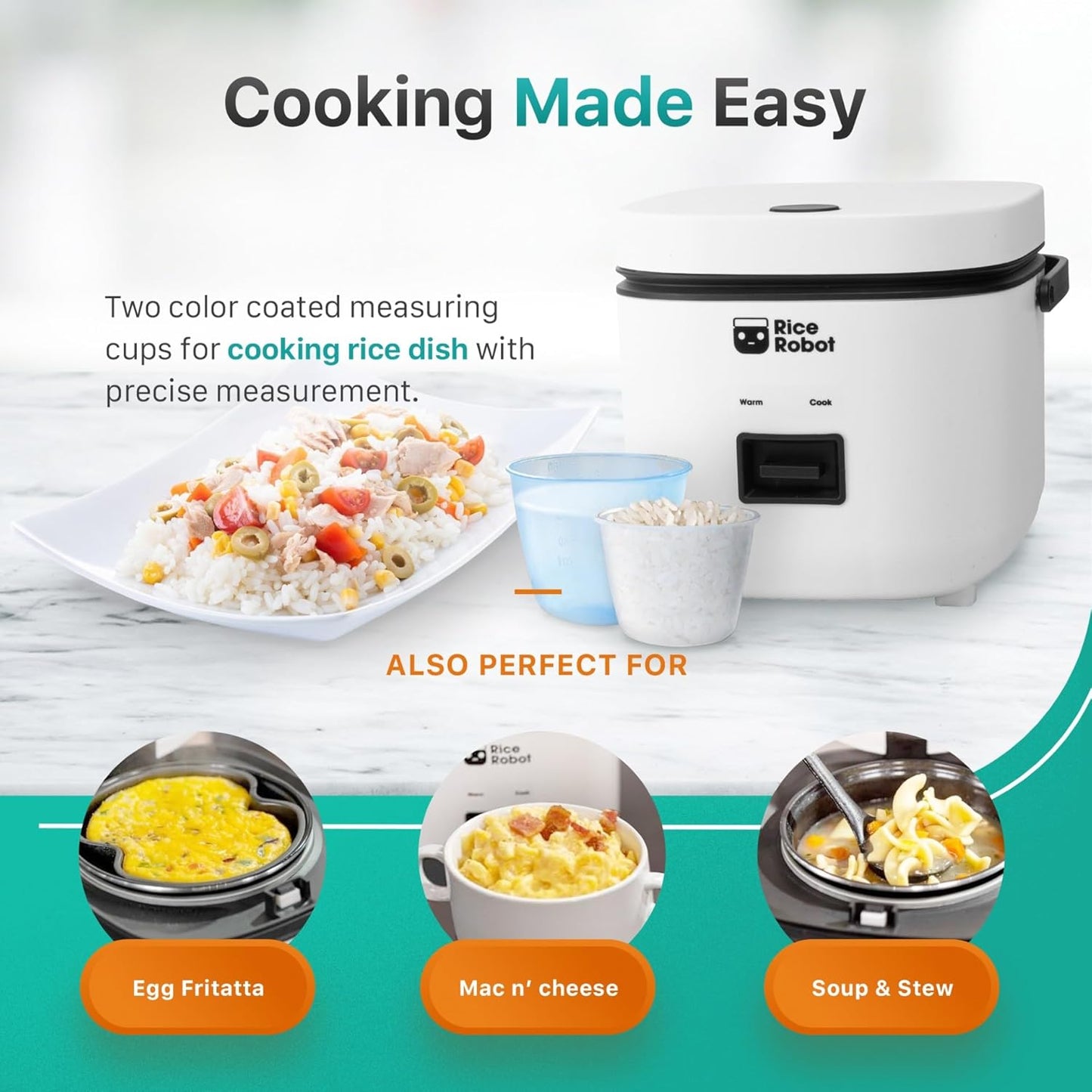 Rice Robot Rice Cooker - 4-Cup Uncooked (8 Cups Cooked) Electric Rice Maker | PFAS-Free Ceramic Nonstick