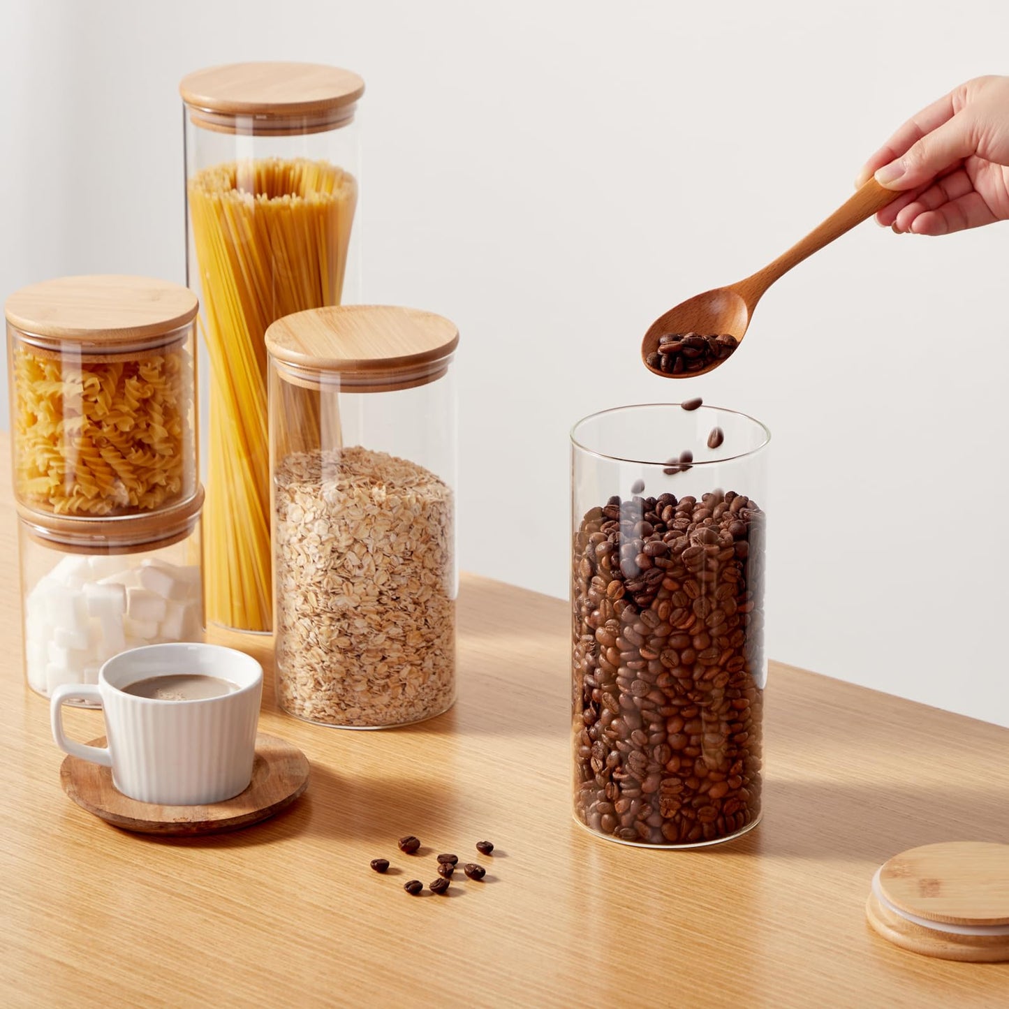Spreccio Glass Food Storage Jars with Lids 2.34 Qt [Set of 3], Perfect for Pasta, Cookies, Nuts, Coffee, Cereal, Flour, and More, Organize Your Kitchen and Pantry with these BPA-Free Glass Canisters