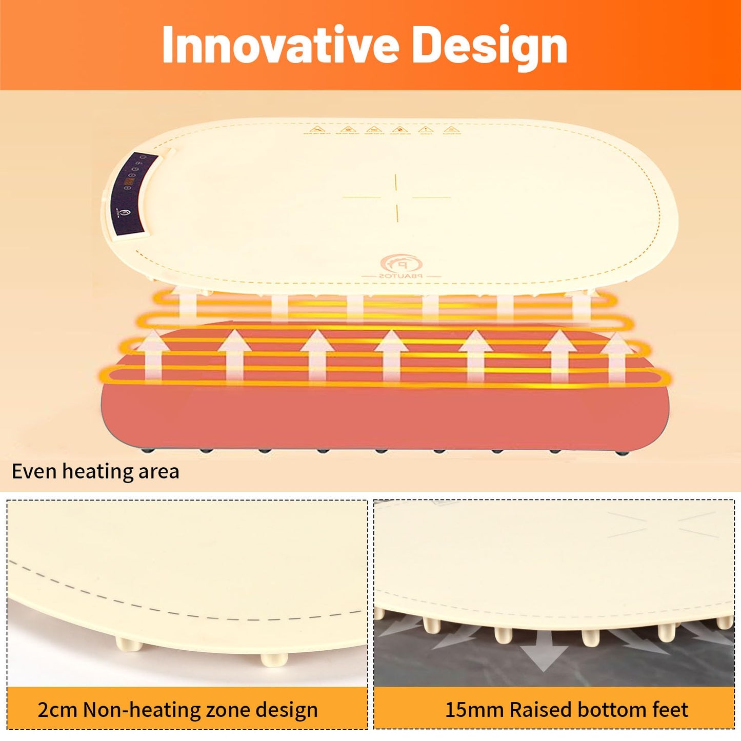 P PBAUTOS Food Warming Mat, 23.1"x15.8" Silicone Heating Mat for Buffets & Parties, Electric Warming Tray with 7 Temp Settings, Auto Shut-Off, Foldable Design, Non-Stick Surface, Household Use Only