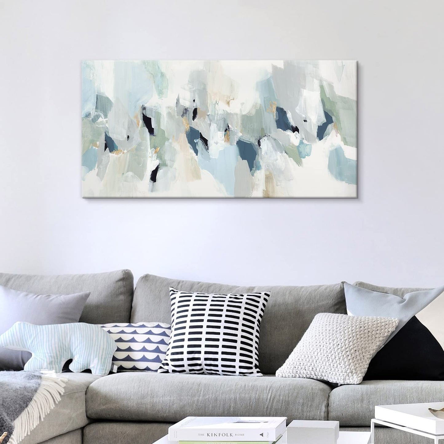 7Fisionart Navy Blue Canvas Wall Art for Living Room Grey Abstract Paintings Picture Large Framed Artwork for Bedroom Office Wal Decor Ready to Hang 40" x 20"