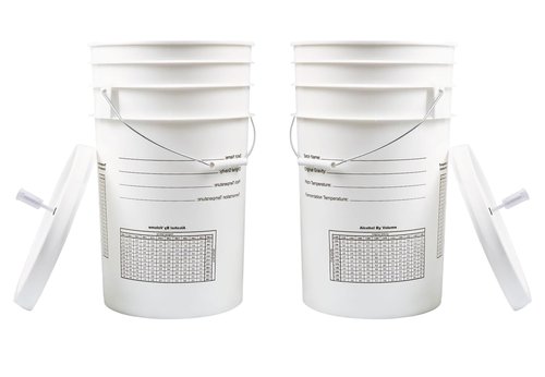 FastRack 2-Pack 6.5 Gallon Fermentation Bucket with Lid & Airlocks | White | BPA-Free Food-Grade HDPE Brew Buckets with Grommeted Lids for Beer, Wine, Mead & Cider