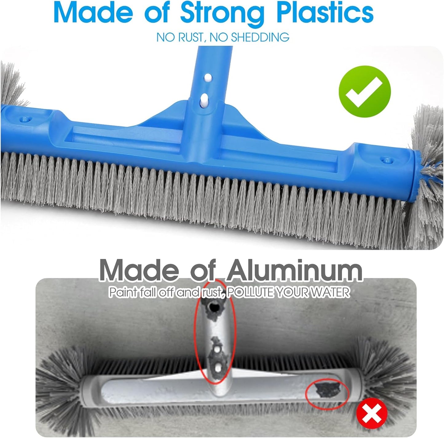 TidyMister Pool Brush - 20'' Detachable Nylon Bristle Scrubber for Above & Inground Pools