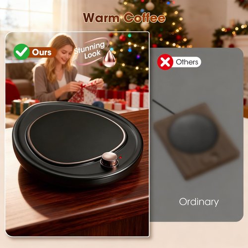 Coffee Mug Warmer - Large Candle Warmer Plate, 2-Temp Setting (131℉ & 113℉) & Fast Heating, Elegant Desk Warmer for Coffee/Tea/Milk/Candle, Ideal Office Home Gift (Black)