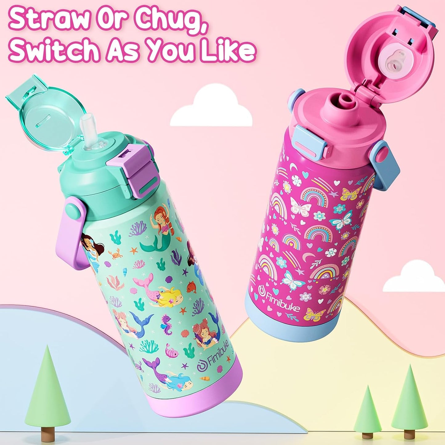 Skiennix Kids Insulated Water Bottle - 18oz Leak-Proof Stainless Steel Tumbler with 2-in-1 Lid | BPA-Free, Sea World Design