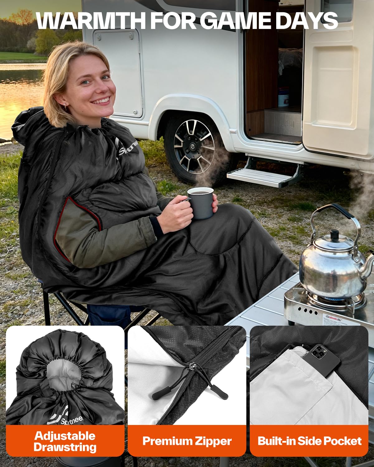 Sportneer Wearable Sleeping Bag for Adults & Kids – Walkable with Arm Zippers, 4 Season Lightweight Portable, Compact for Camping, Hiking, Backpacking, Travel & Outdoor Events