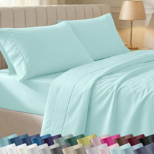 California Design Den Queen Size Bed Sheets Set - 100% Cotton, 400 Thread Count, Smooth Sateen Finish, Seafoam Color