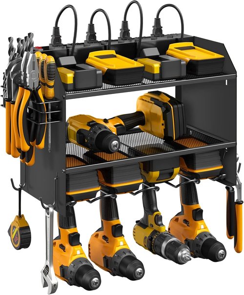 CCCEI Modular Power Tool Organizer - Wall Mount Charging Station & Heavy-Duty Storage Shelf | Black, 1 Pack