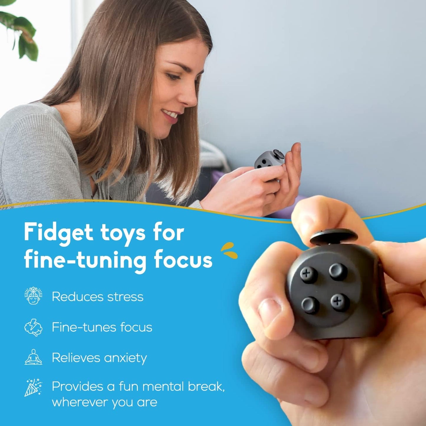 PILPOC Fidget Cube - 6-Sided Stress Relief Toy for Adults & Kids | Boosts Concentration (Midnight)
