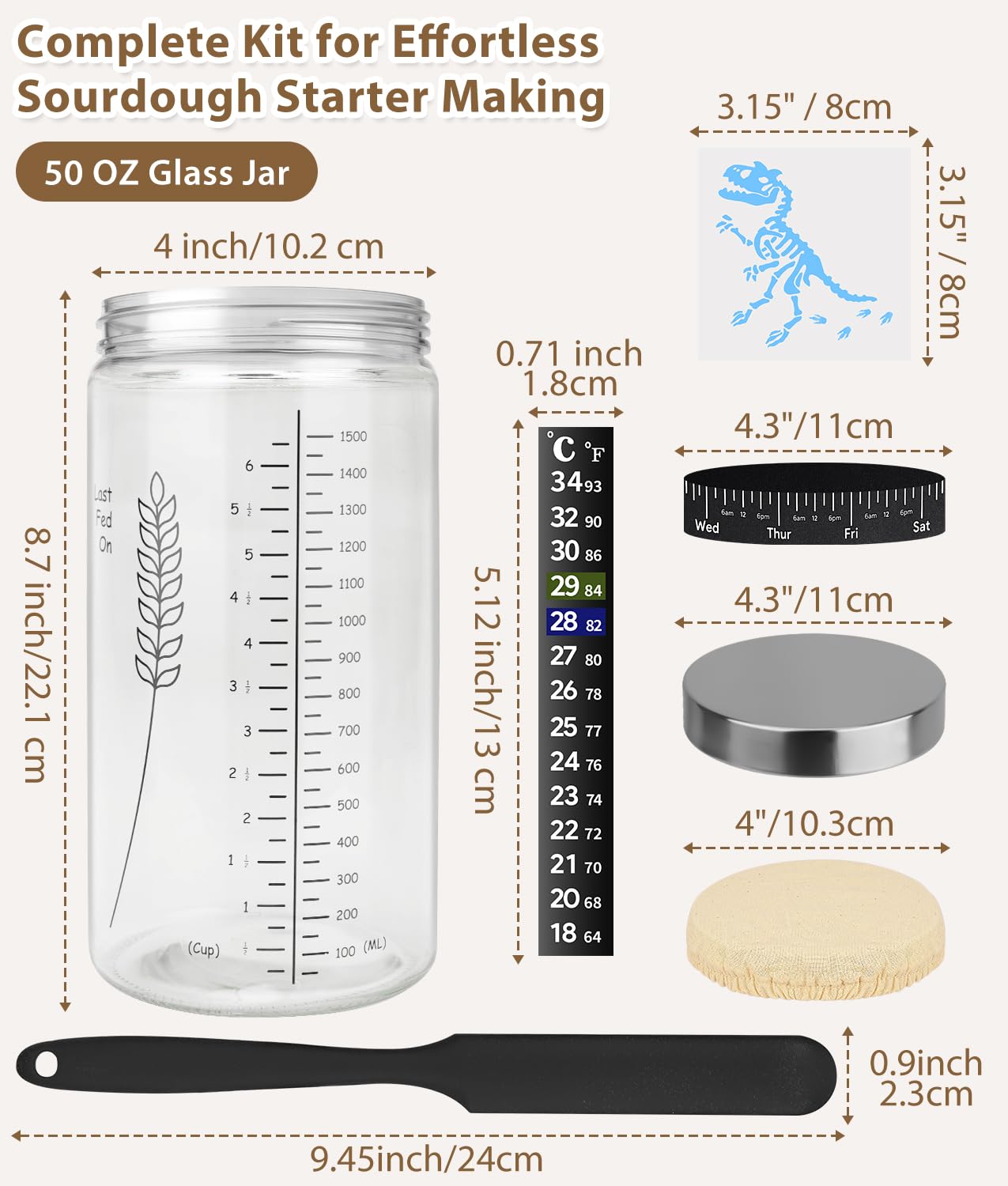 Keafont 50oz Sourdough Starter Jar Kit, Large Capacity Sourdough Jar, Wide Mouth Sourdough Bread Starter Kit for Perfect Sour Dough Bread, Sourdough Starter Kit (Black, 2 Pack)