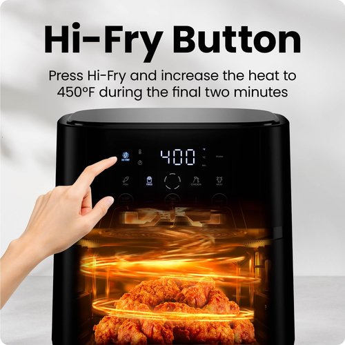Chefman Air Fryer – 6 QT Compact Airfryer for Quick & Easy Meals, Features Hi-Fry Technology for Extra Crisp, Easy-View Window, Touch Controls with 4 Presets, Nonstick & Dishwasher Safe Basket - Black