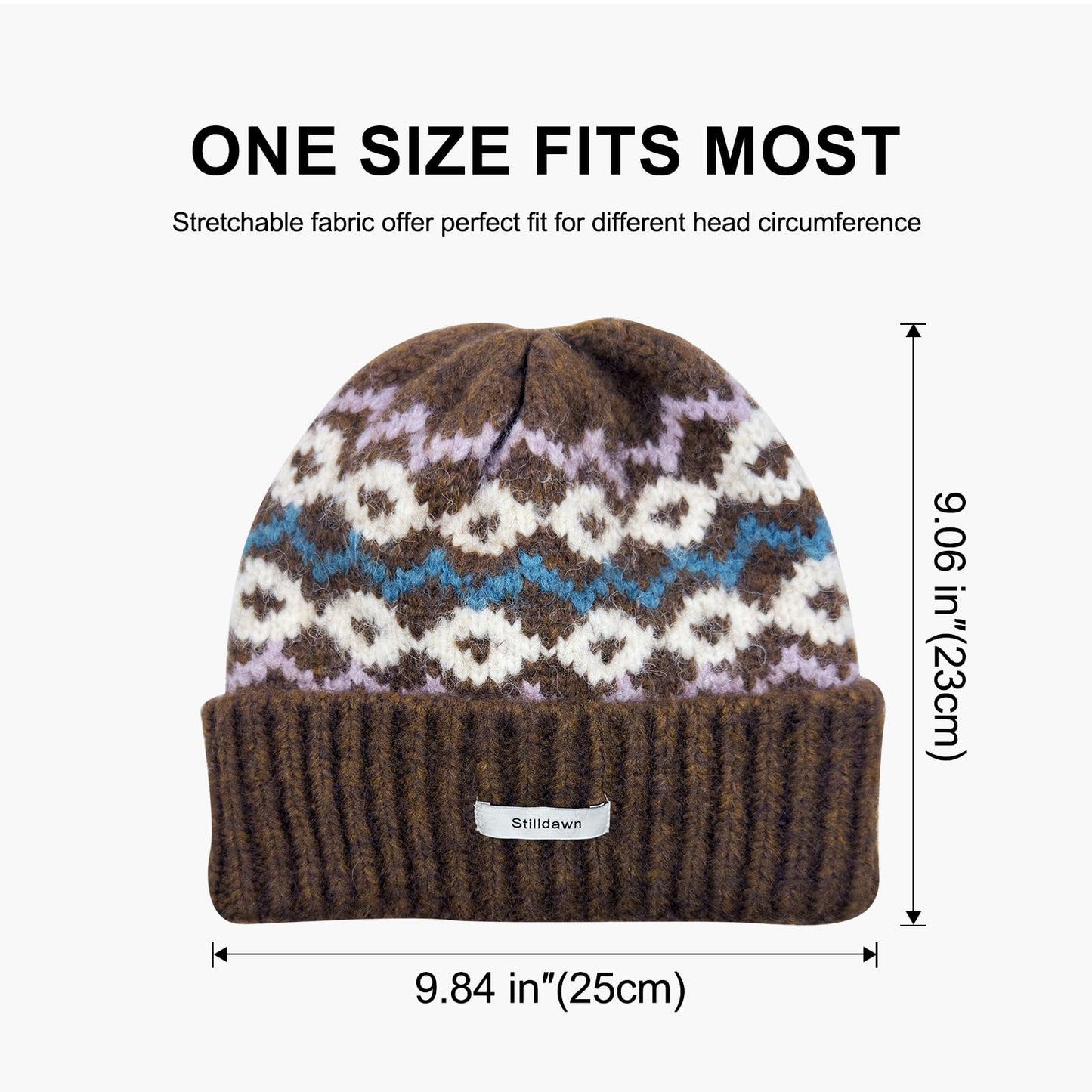 Stilldawn Winter Jacquard Beanie Hats for Women & Men, Elegant Textured Knit Slouchy Beanie, Unisex Casual Soft Knit Slouchy Beanie, Warm Wool Blend Knit Hats– Lightweight & Stretchy(Coffee)