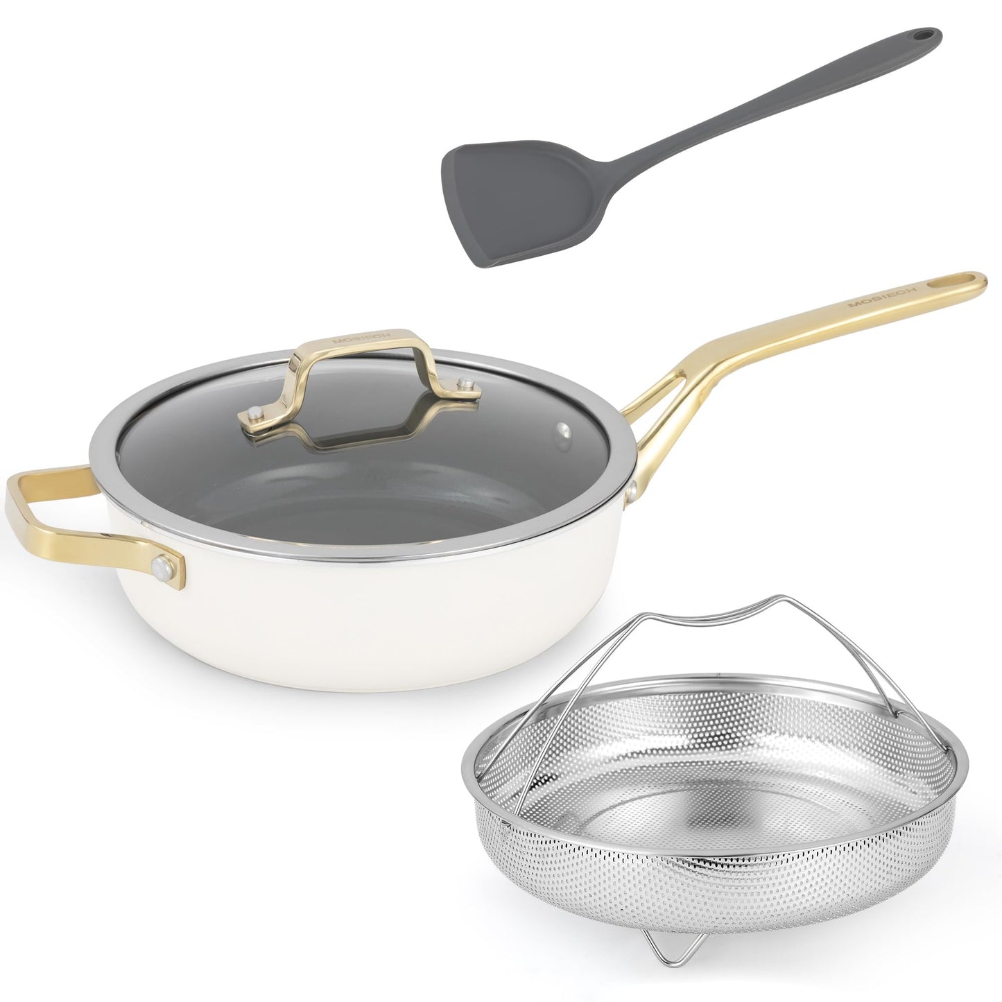 MOSIECH 10-Inch Ceramic Non-Stick Cookware Set, 8-in-1 Multifunctional Cookware, Interior & Exterior Ceramic Coating, PFAS/PTFE/PFOA-Free, Compatible with All Stovetops， Oven-Safe up to 450°F
