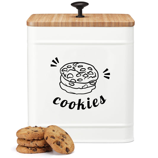 PERFNIQUE Cookie Jar with Lid Airtight, Cookie Tin with Bamboo Lid, Cute Cookie Jars for Kitchen Counter Decorative, 1 Gallon Food Storage Container for Candy, Cookies, Dessert, Farmhouse Home Decor