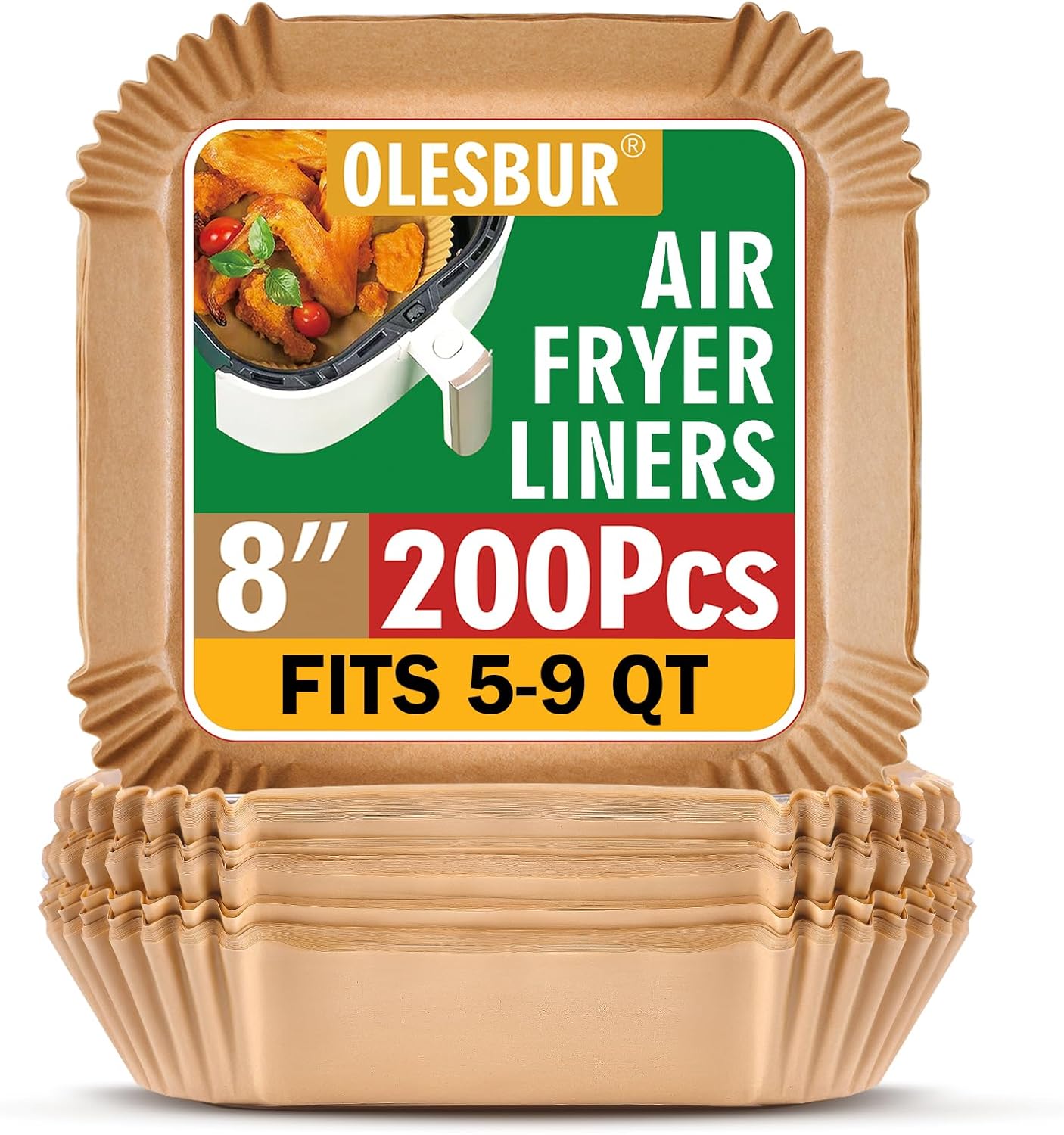 OLESBUR Air Fryer Liners - 200 Pcs Unbleached Parchment Paper, 8 Inch Non-Stick Baking Sheets
