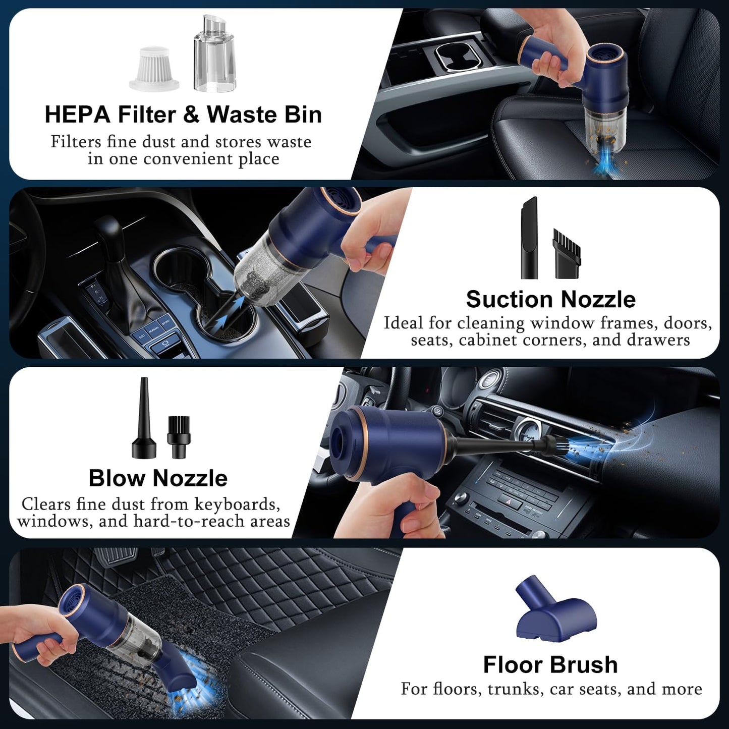 KMM Handheld Car Vacuum Cleaner - 9000Pa High Power 120W with LED Light & Multi-Nozzles | Ideal for Home & Pet Use