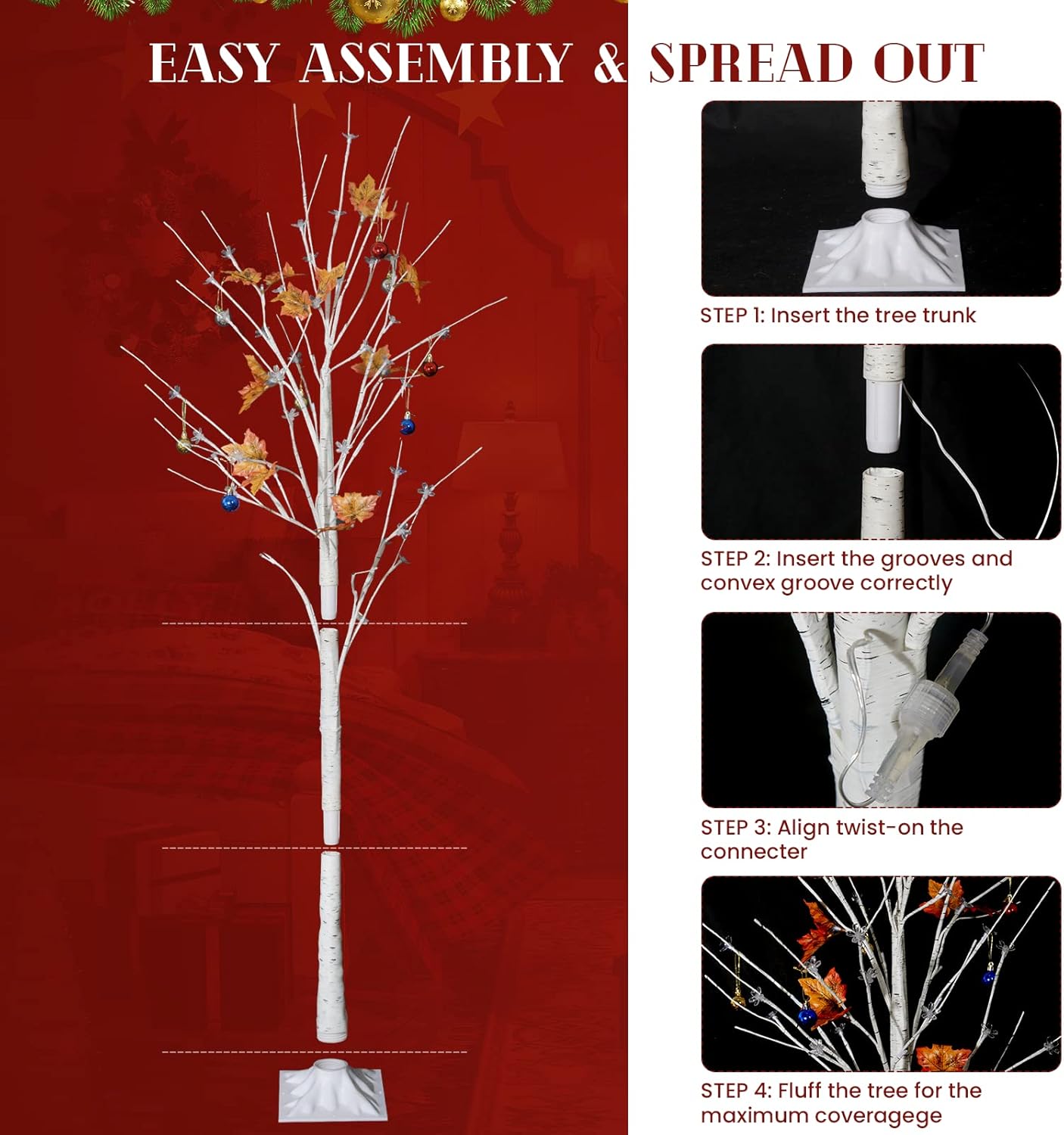 AWQM Artificial Lighted Trees - Warm White LED Christmas Decor | 3-Pack (4ft, 5ft, 6ft) for Indoor & Outdoor Use
