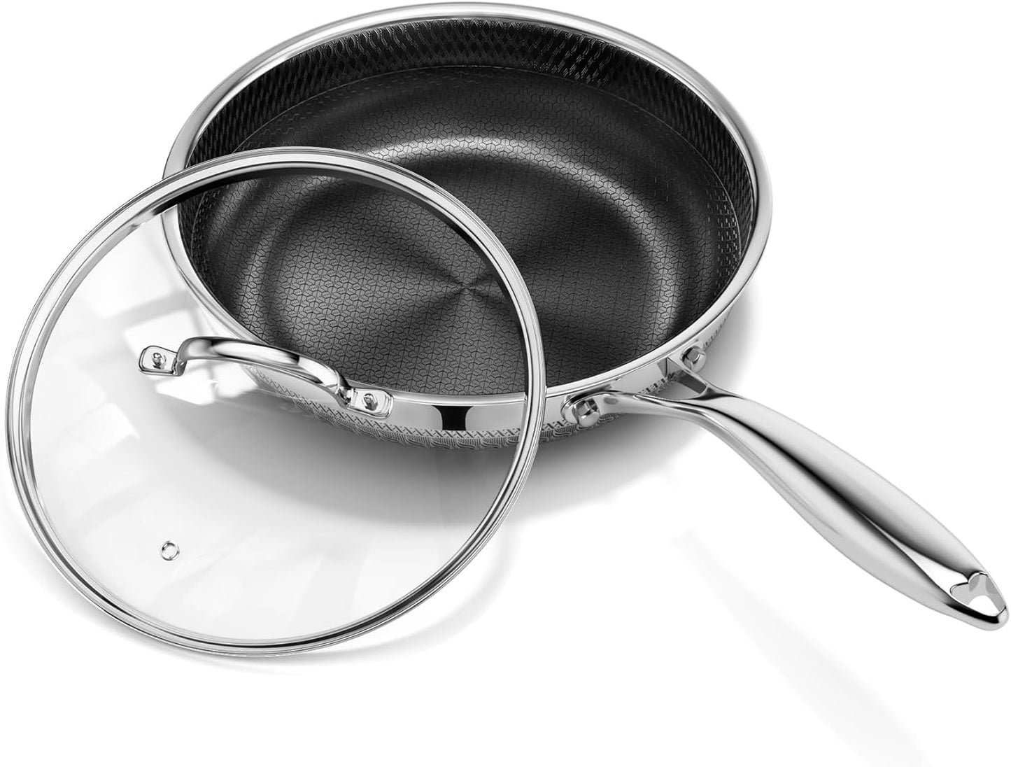 Skiennix 8-Inch Nonstick Frying Pan - Titanium Ceramic Tri-Ply Skillet with Lid & Stay-Cool Handle