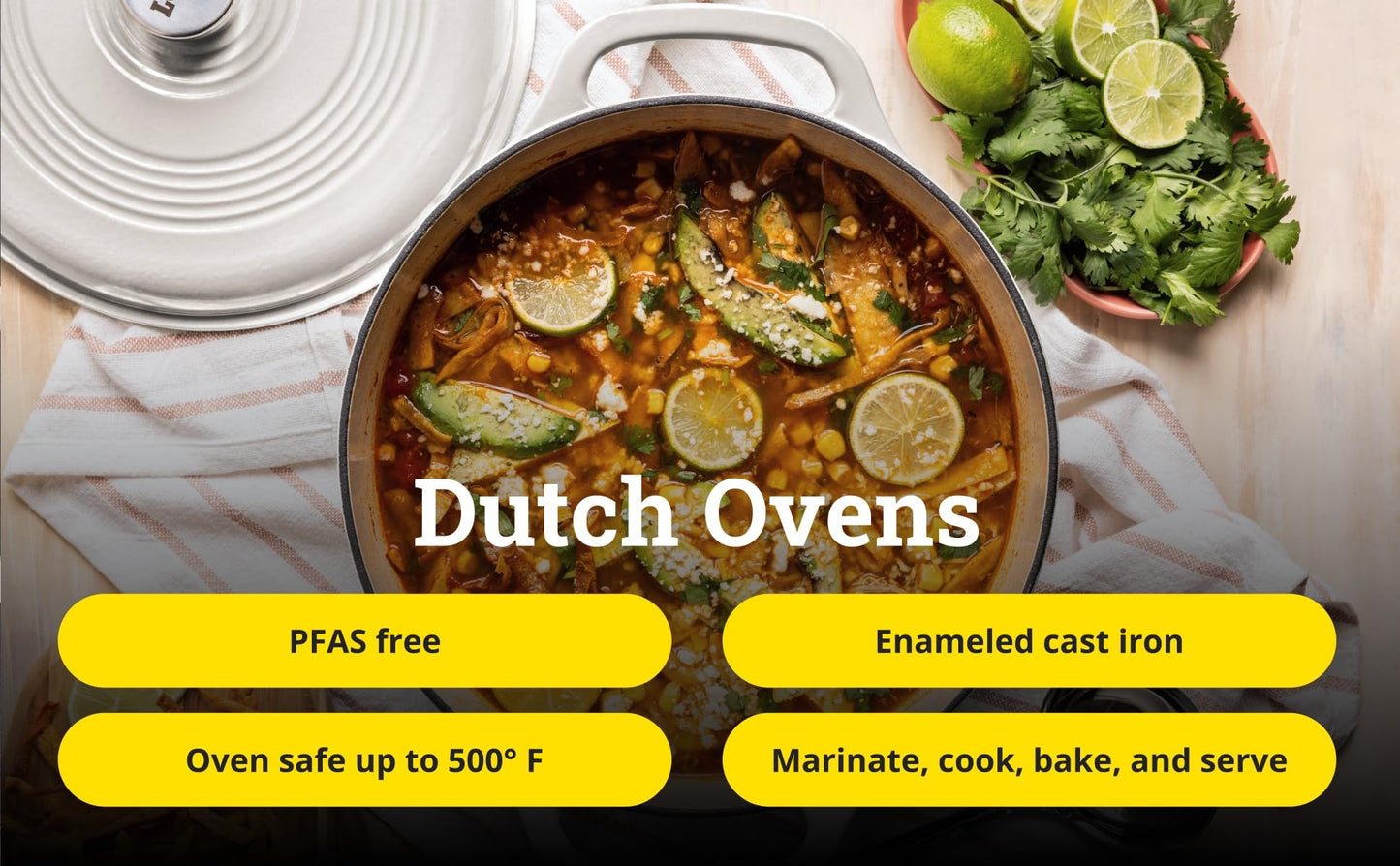 Lodge Essential Enamel Cast Iron Dutch Oven - Perfect for Bread Baking, Braising, Marinating & Slow Cooking - Features Moisture-Sealing Lid & Dual Handles - Kitchen Essentials - 6 Quarts - Oyster White