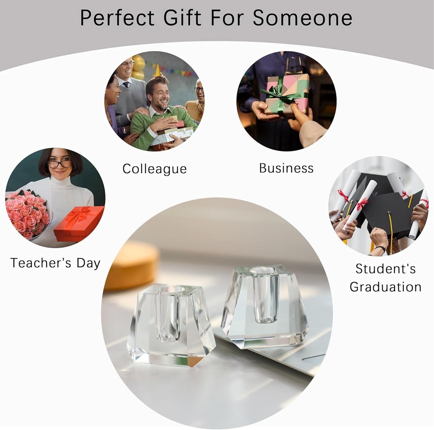 QFkris Crystal Pen Holder - Elegant 1.8" Glass Fountain Pen Stand for Desk | Perfect Gift for Students & Professionals