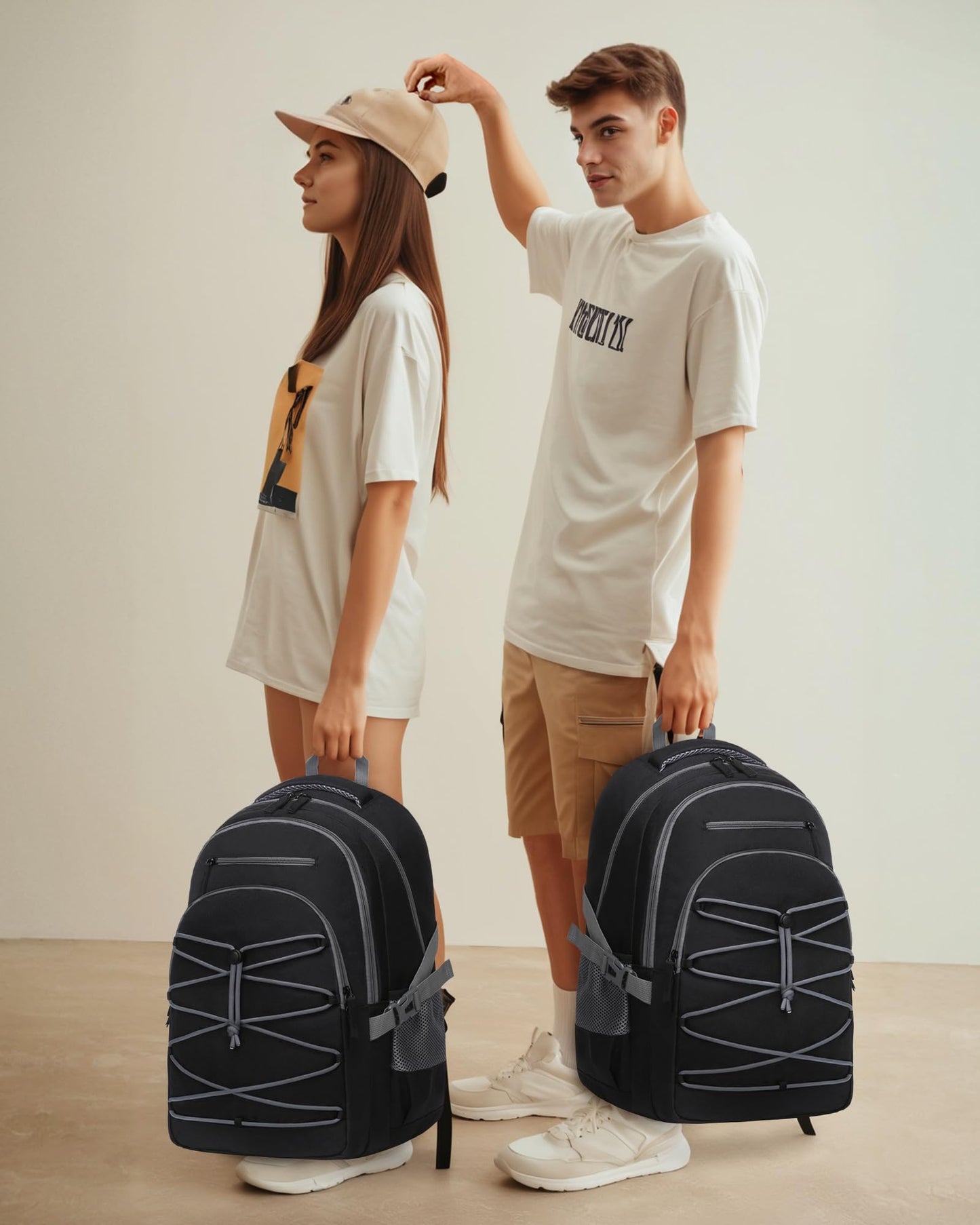 FOKDUVB Middle High School Backpacks for Boys Girls Large Bookbags with Laptop Compartment for Teens Teenagers Back to School Book Bags Mochilas Escolares para Adolescentes (Black/Gray, Solid)