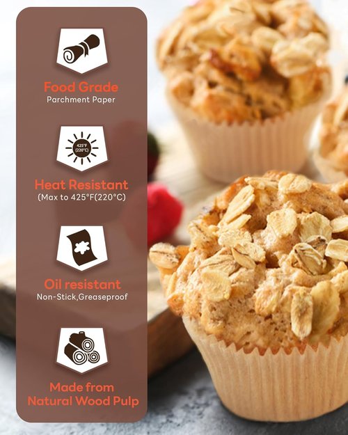 Bake Choice Non-Stick Cupcake Liners - 200 Pcs Food-Grade Greaseproof Baking Wrappers