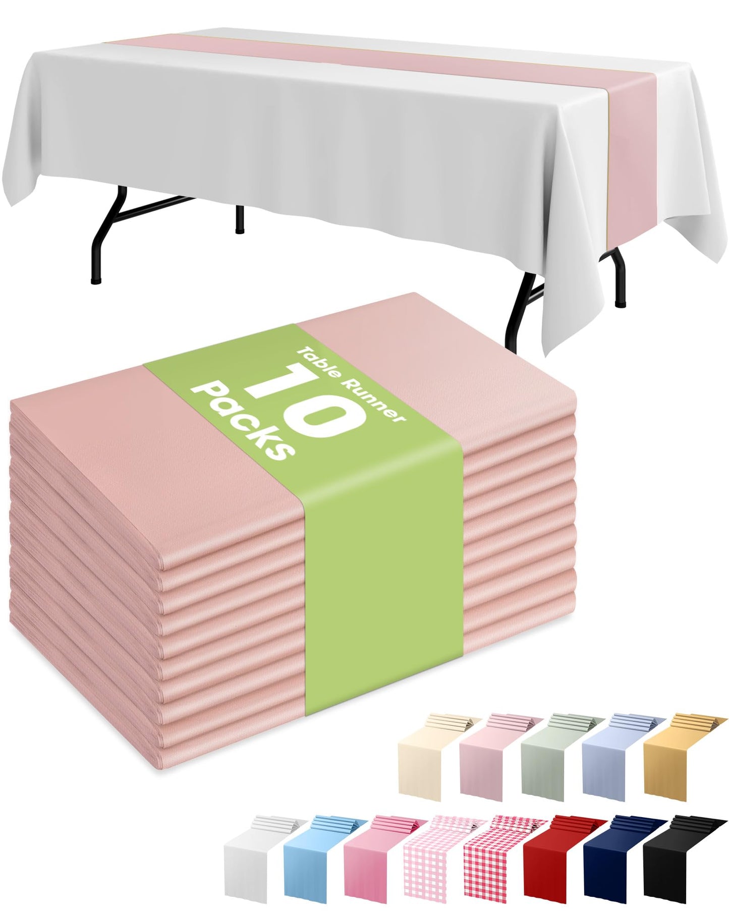 Pureegg Dusty Pink Plastic Table Runners - 10 Pack, 14'' x 108'', Water Resistant & Disposable Centerpiece Decorations for Table Cloth, Wedding, Birthday, Holiday, Baby Shower, Party, Home Decor