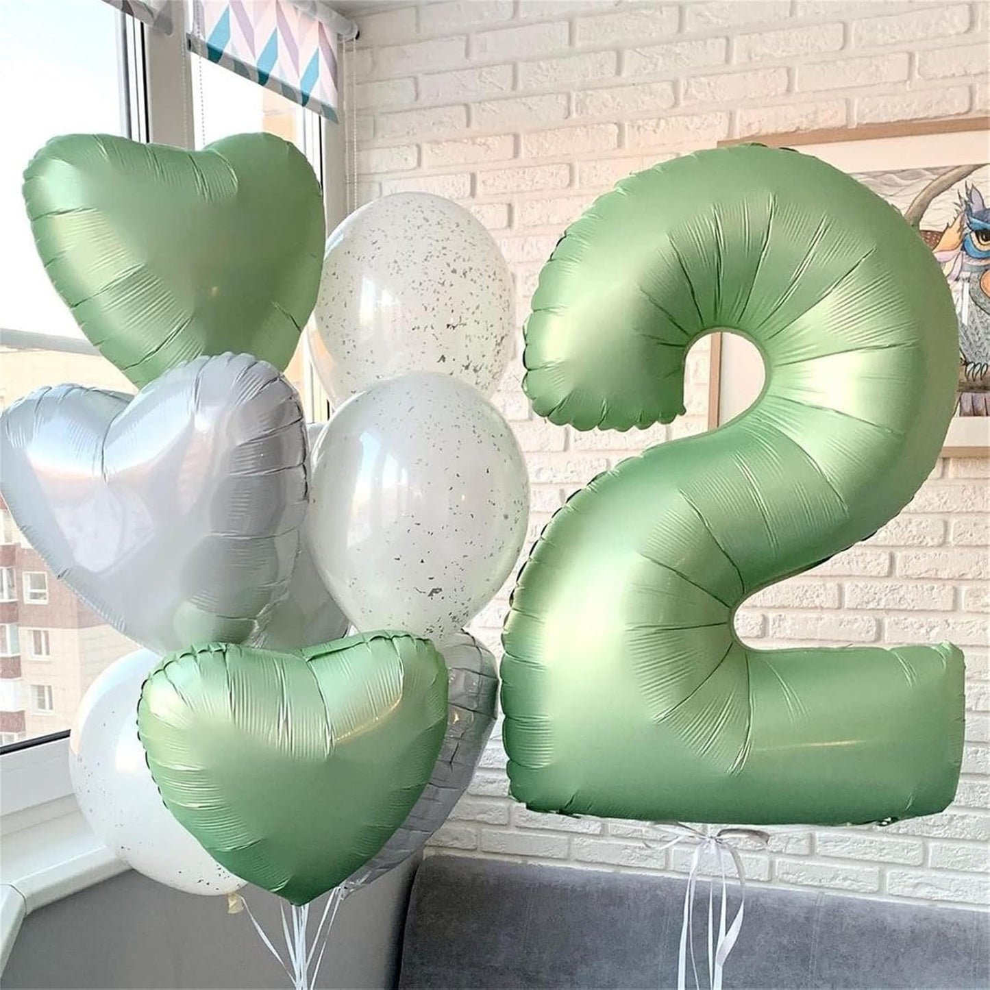 Skiennix 40" Sage Green Number 2 Balloon - Large Foil Helium Balloon for Birthday & Graduation Celebrations