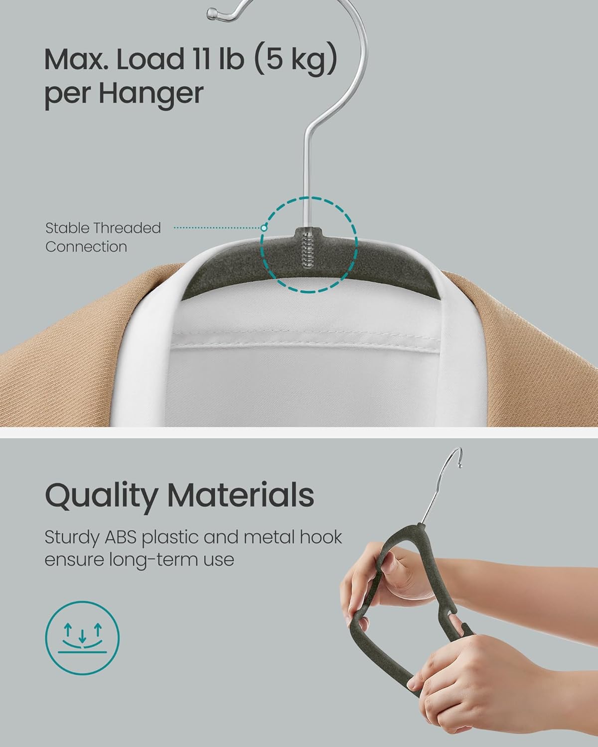 SONGMICS Velvet Hangers - Non-Slip Clothes Hangers with 360° Swivel Hook | 50 Pack, Gray, Space-Saving Design