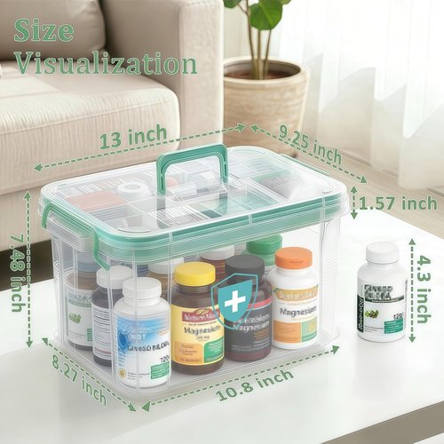 ANYPROLUS 15QT Clear Medicine Organizer Box - Durable Plastic First Aid Storage with Handle & Tray