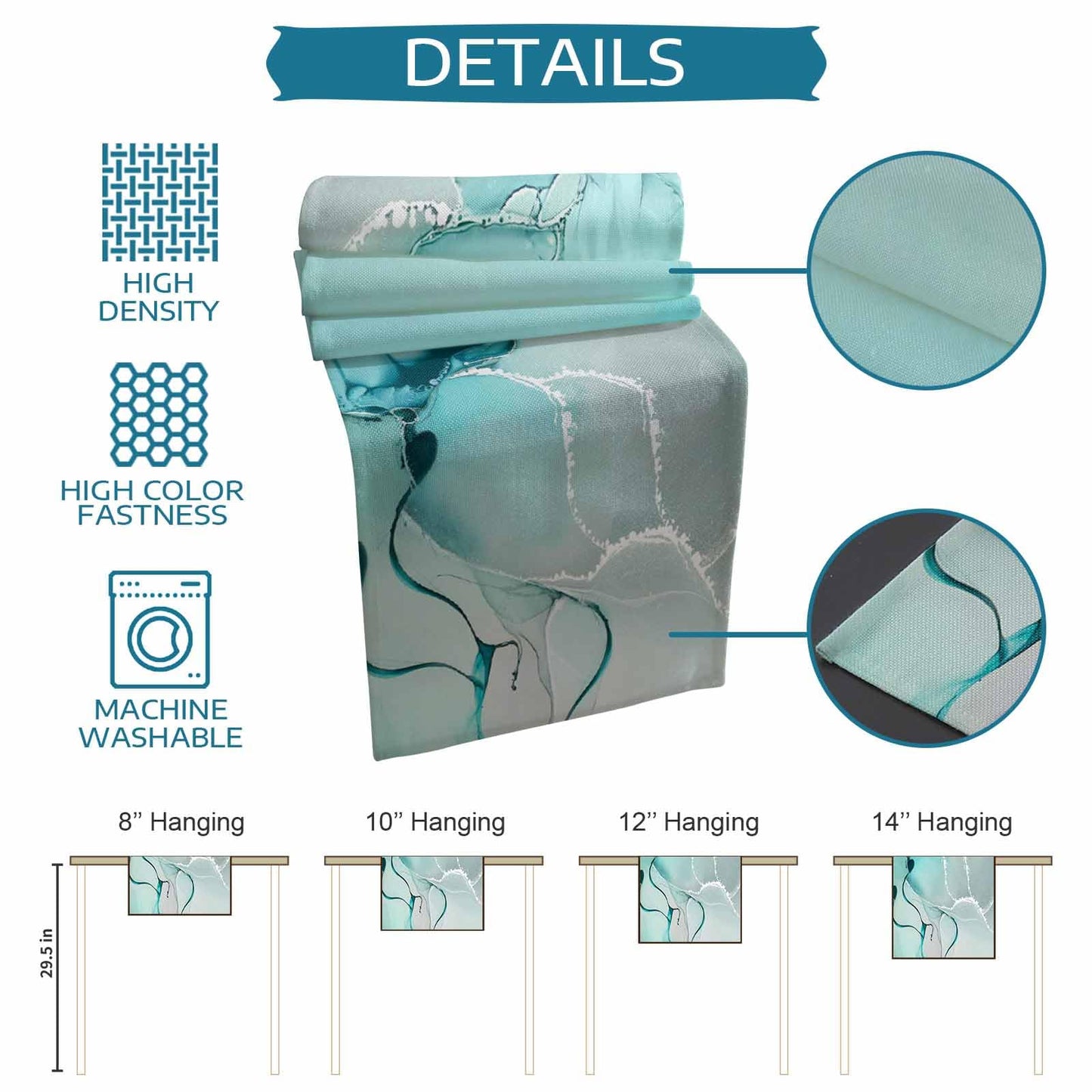 Marble Turquoise Teal Aqua Table Runner 90 Inches Long,Cotton Linen Modern Kitchen Dinner Dining Table Runners Decor Long Dresser Scarf,Burlap Tablerunner for Coffee/Dining/Party/Wedding Table