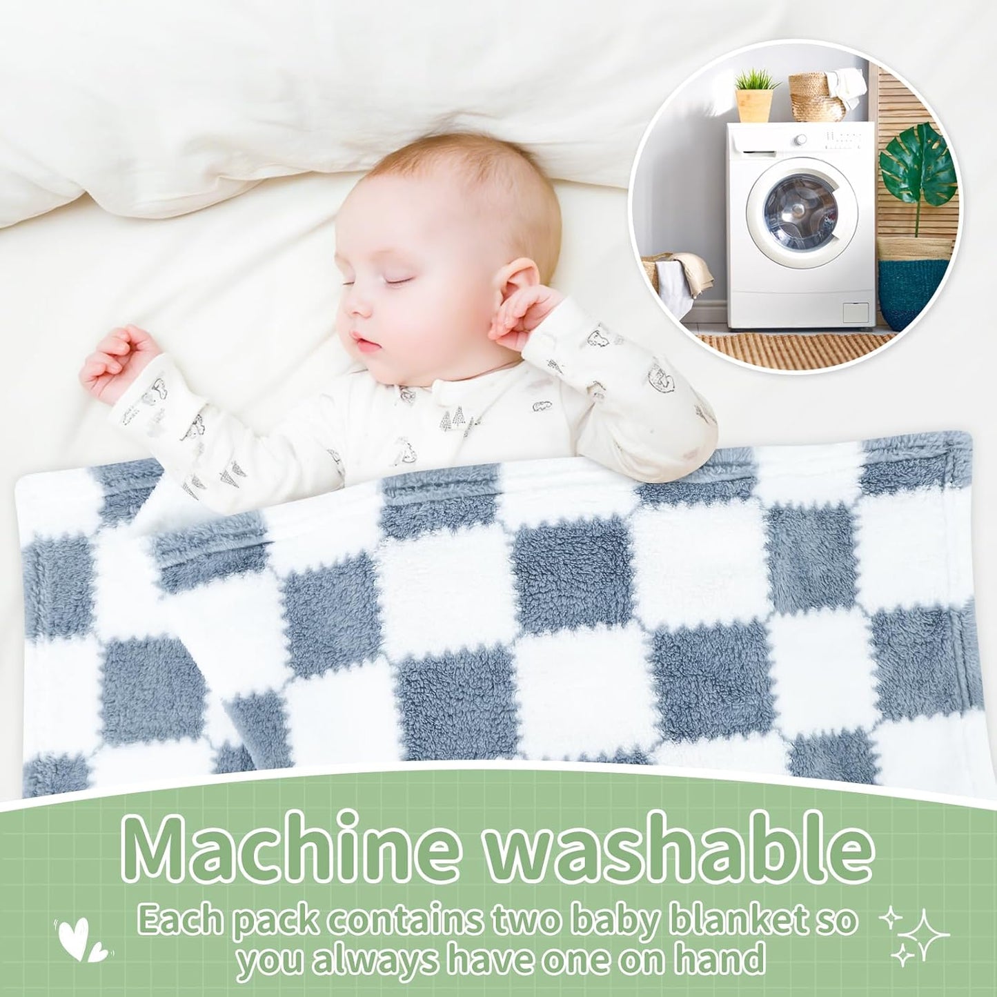 Skiennix Checkered Baby Blanket - Soft Fleece for Boys | 2-Pack, 28 x 40 Inches, Perfect Newborn Gift (Blue)