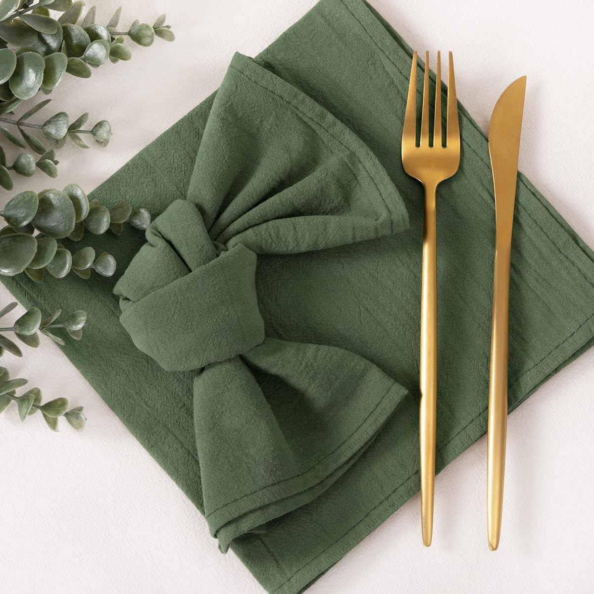 Socomi Cloth Napkins - Green Linen Cotton Set of 6 | Washable & Reusable 17"x17" for Thanksgiving & Events