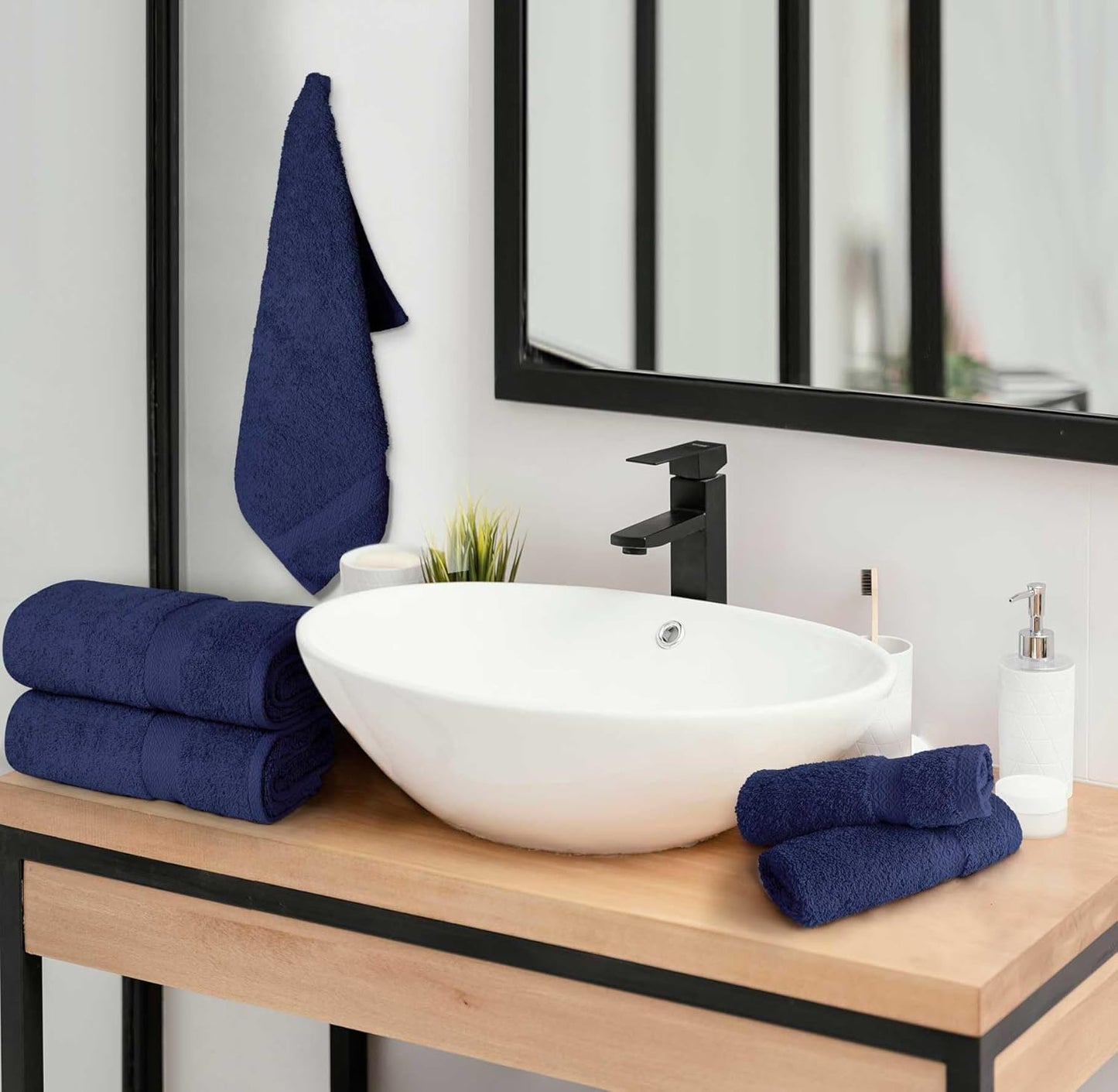 Turkish Towel Set by Skiennix - 100% Cotton 6-Piece Bathroom Towels in Navy | 2 Bath, 2 Hand, 2 Wash Cloths