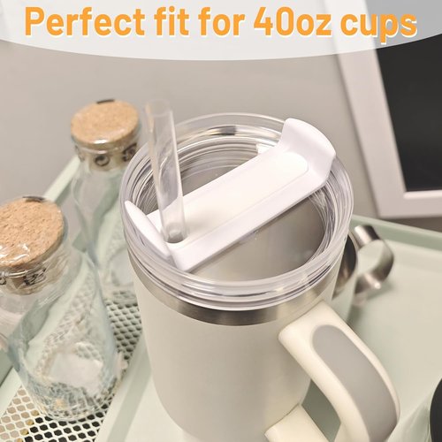 Fabenyok 40 OZ Tumbler Lid Replacement Fit for Stanley Cup, 2 Pack Clear Replacement Lids Fit for Stanley Travel Tumbler, Spill Proof Tumbler Covers for Stanley Cup Accessories (Clear - White)
